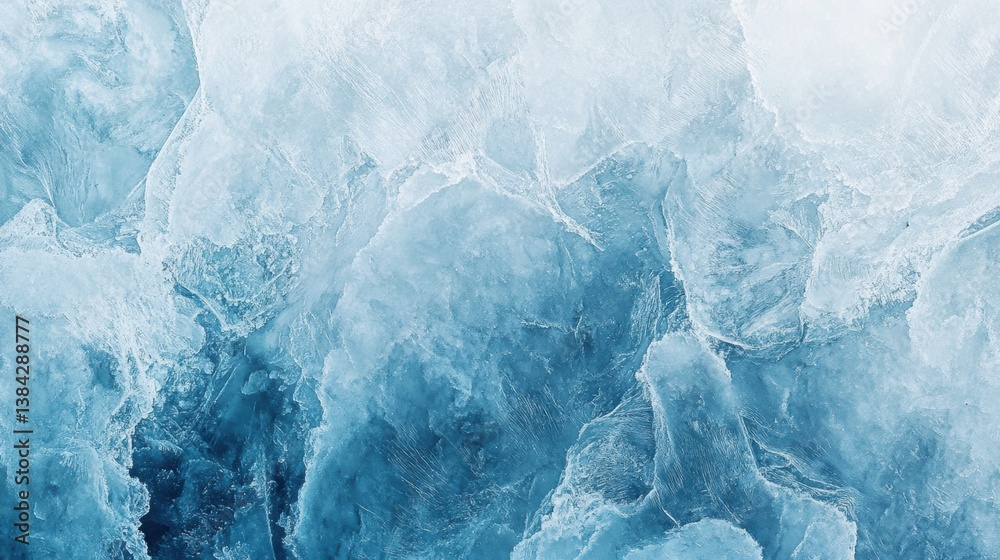 Leinwandbilder Macro shot showcasing frozen ice crystals with intricate patterns in a serene blue-white gradient reflecting winter minimalism