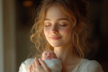 Mother Holding Newborn Baby in Gentle Hands Nurturing Love New Life Family Moments