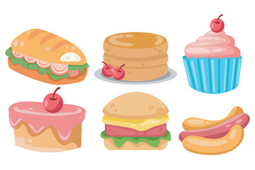 cute snacks vector set. kawaii and delicious food icons
