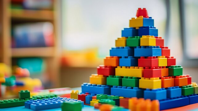 Colorful blocks pyramid, classroom, learning, preschool