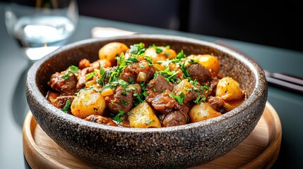 Delicious Bowl of Freshly Prepared Food on a Rustic Wooden Table Setting