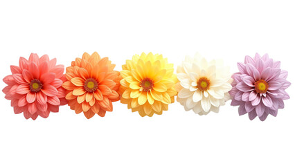 three colorful dahlias isolated on white background
