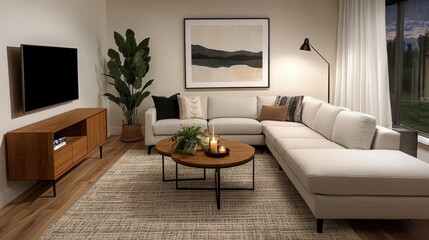 Cozy modern living room with sectional couch and elegant decor
