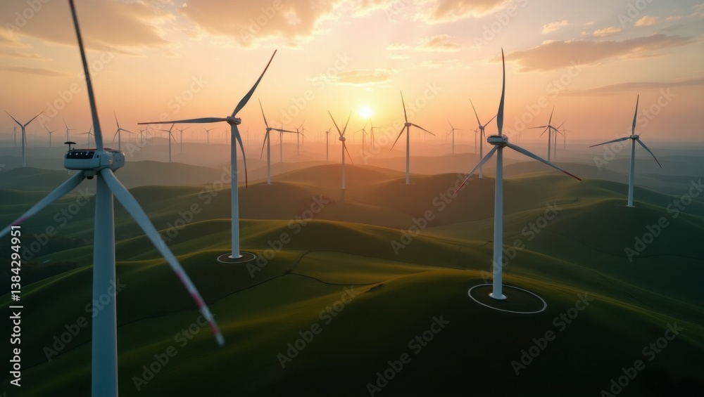 Wall mural gorgeous wind farm displaying an array of turbines against a stunning sky creating a visual represen
