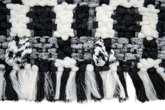 Textured Black, White & Grey Boucle Fabric with Frayed Fringe Detail