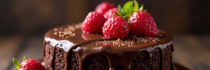 Chocolate drips from the top of a decadent chocolate cake , rich, chocolate, food