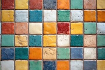 Mosaic tiles in triadic color scheme with symmetrical composition and diffused light