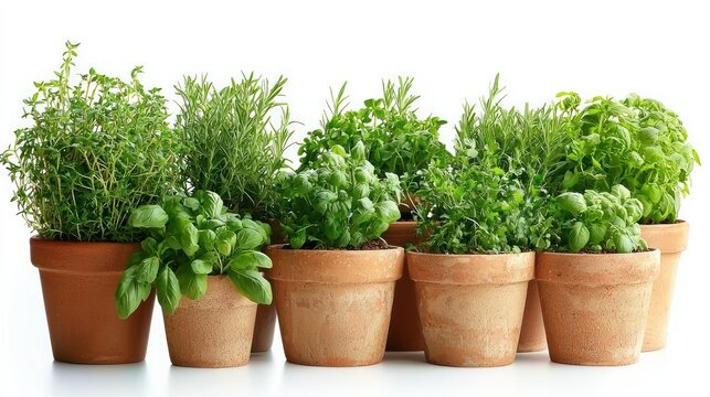Potted herb gardens isolated on white background - Powered by Adobe
