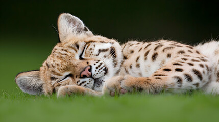 Obraz premium Sleeping Bobcat On Green Grass