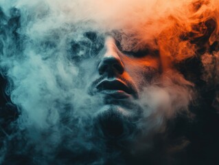 Man's Face Hidden in Smoky Haze.