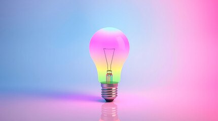 Fototapeta premium Smart Bulb with Vibrant Blue to Pink Gradient on White Background