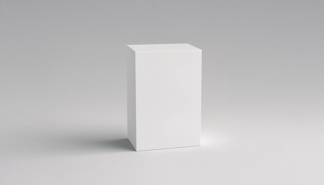 Image shows a tall, white rectangular box standing on a plain grey background, ideal for product display or mockup.