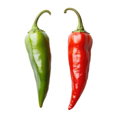 Half Green Red Chili on transparent background