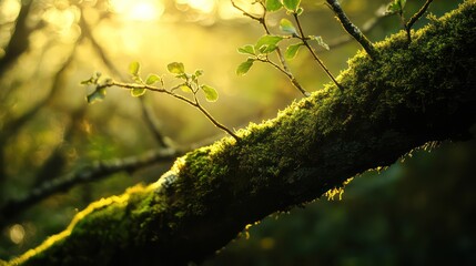 Fototapeta premium Forest Sunlight Moss Log