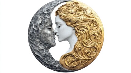 Selene (Moon Goddess) gold and siliver isolated isolated on white background