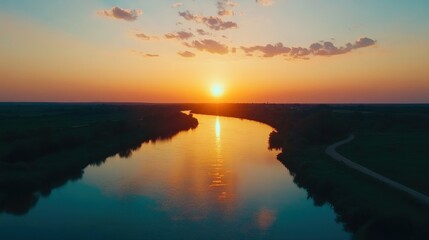 Serene river sunset vista