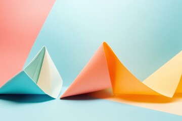 Paper origami in a triadic color scheme with minimalist flat lay and soft lighting