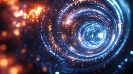 Vivid Cosmic Tunnel with Glowing Lights and Motion Blur Effect