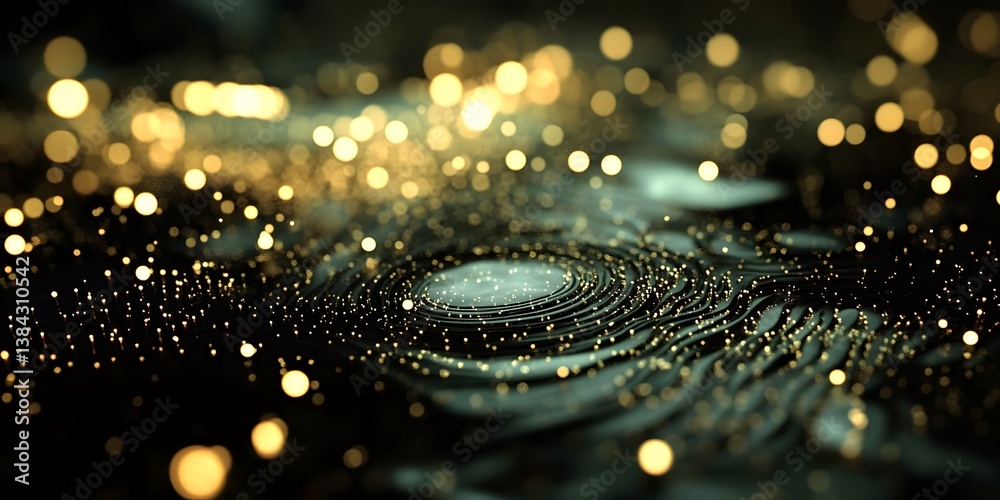 Poster Glimmering Particles and Soft Bokeh Against Dark Background Texture