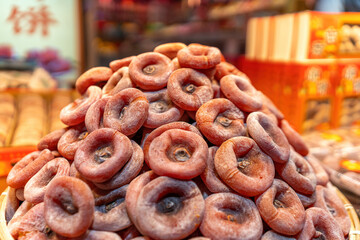 A Vibrant Display of Dried Fruits in a Market