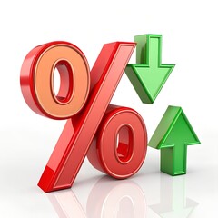 3d rendering of a red percent sign green eroo on white background