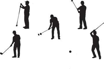 Silhouettes of Golfers Showcasing Diverse Techniques and Stances with Golf Club Against Gradient Background
