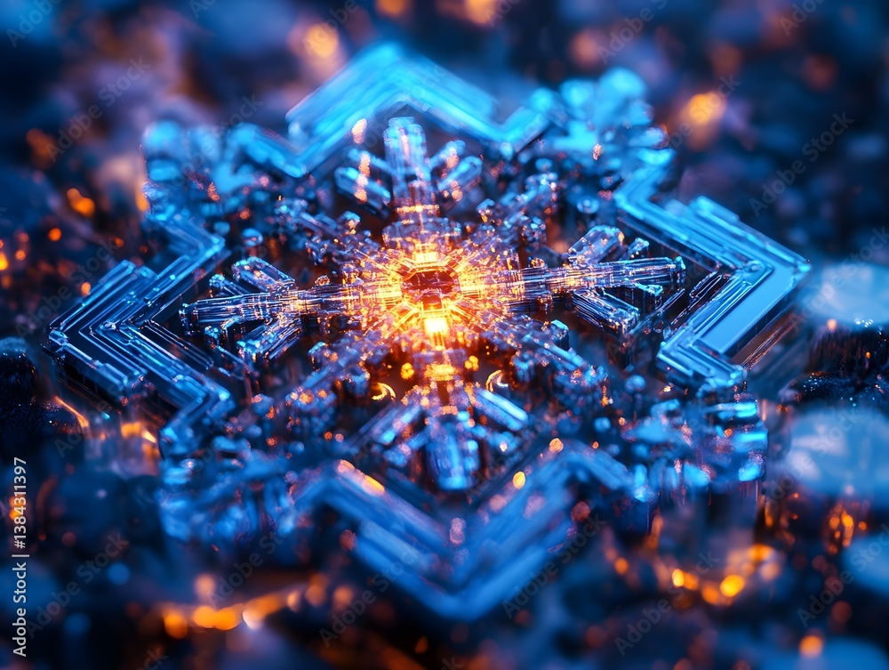 Aufkleber intricate ice crystal with luminescent sparkles and detailed texture
