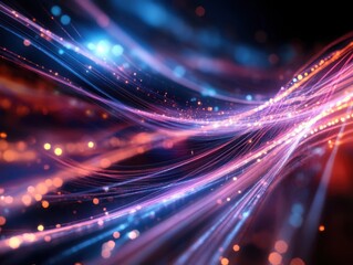 Quantum light streaks scientific theme with copy space on right