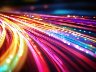 Quantum light streaks scientific theme with copy space on right