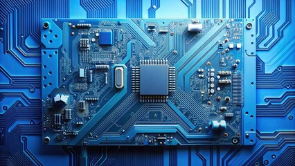 Fototapeta premium Bokeh Photography Electronic Circuit Board Blue Background - High Resolution Image
