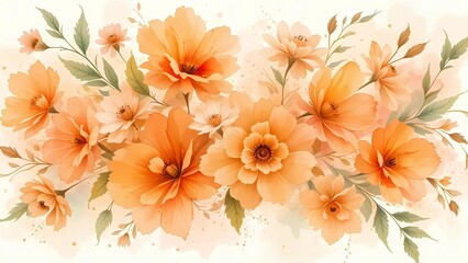Watercolor Peach Blossom & Greenery Floral Arrangement