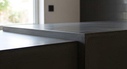 Modern Kitchen Concrete Countertops Minimalist Design Close Up Angle View