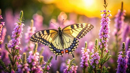 Drone Photography: Swallowtail Butterfly on Heather - Papilio machaon - High-Resolution Aerial View