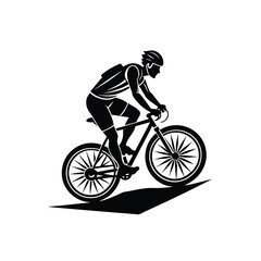 Obraz premium A boy riding bicycle silhouette vector on white background.