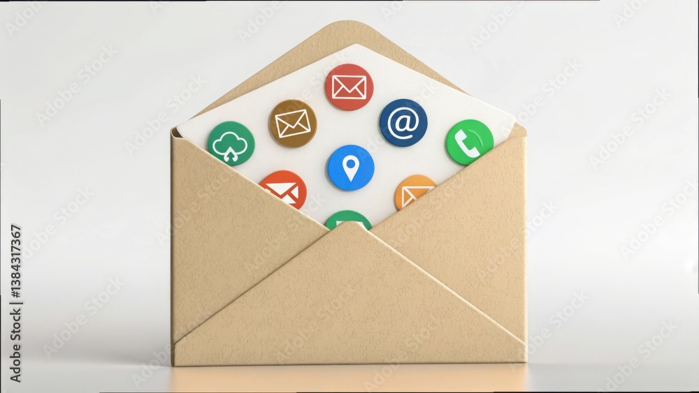 Leinwandbilder envelope with communication icons for digital messaging and interaction