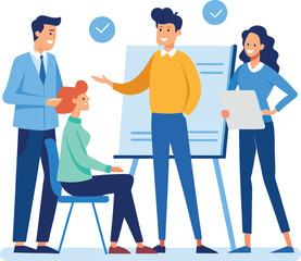 business teamwork and data presentation flat vector illustration