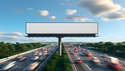 Dynamic traffic scene urban highway billboard advertising daytime environment aerial view marketing strategy