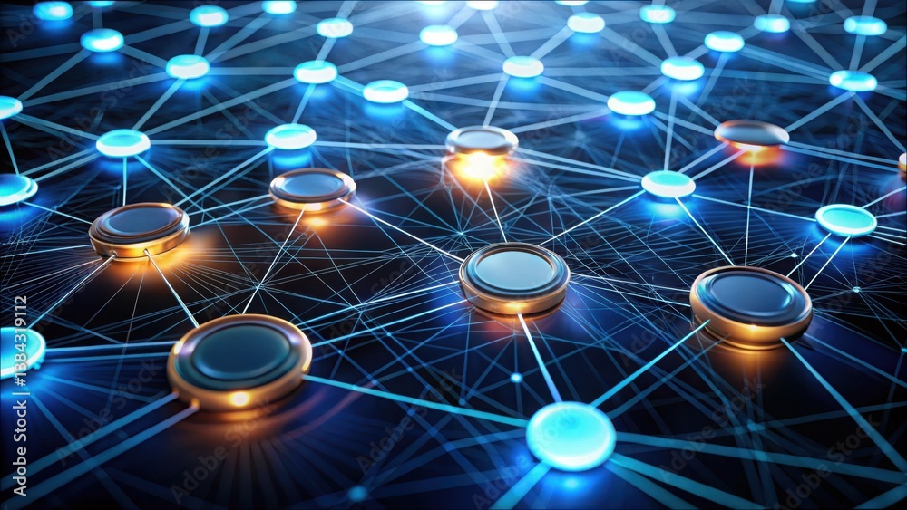 Aufkleber Floating Circles Connected by Thin Lines in a Digital Network Design