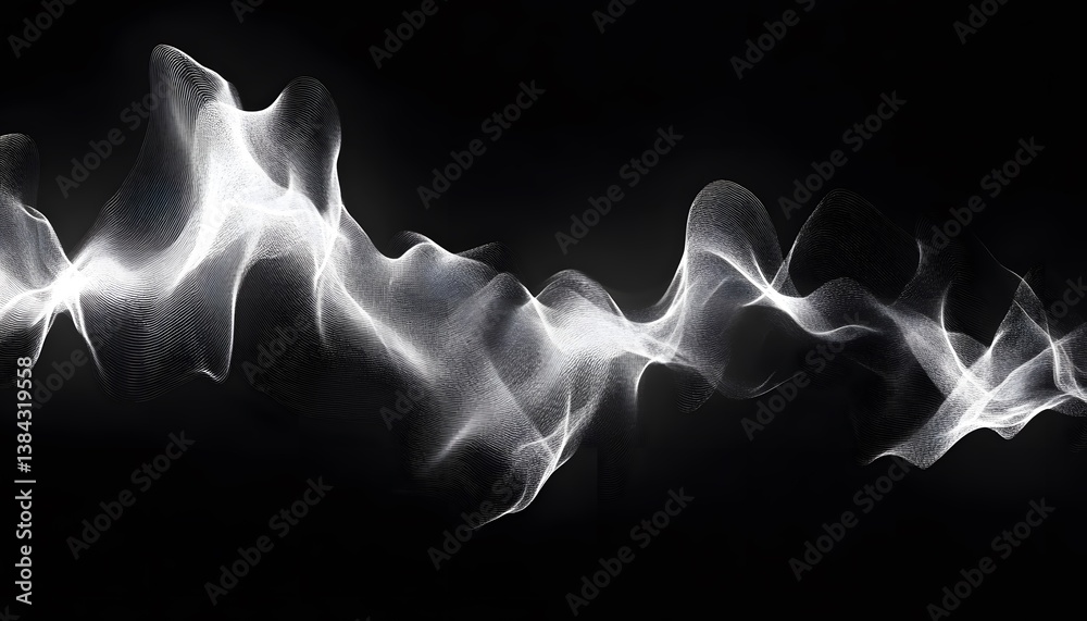Poster abstract white waves on black background with creative flowing design