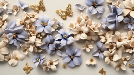 Delicate Pastel Flowers & Gold Butterflies