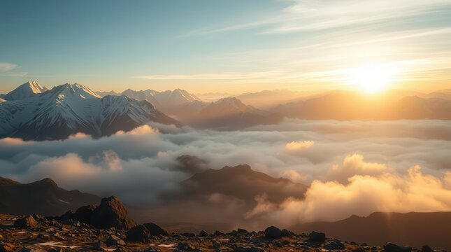 Breathtaking Sunrise Over Snow-Capped Mountain Peaks in 8K
