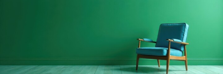 Elegant blue-green interior Classic chair, emerald wall Clean lines, minimalist luxury , elegant, green wall