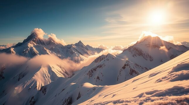 Breathtaking Sunrise Over Snow-Capped Mountain Peaks in 8K
