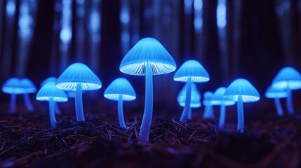 Fototapeta premium Glowing Mushrooms in a Dark Forest (1)