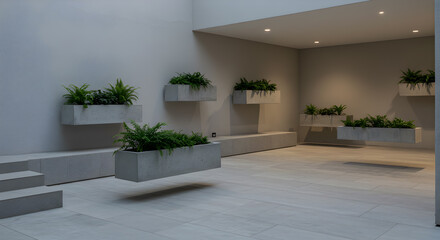 Floating Concrete Planters in a Minimalist Outdoor Patio Concept
