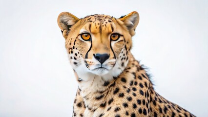 Obraz premium Iranian Cheetah Portrait, Wildlife Photography, Endangered Species, Drone Shot, White Background