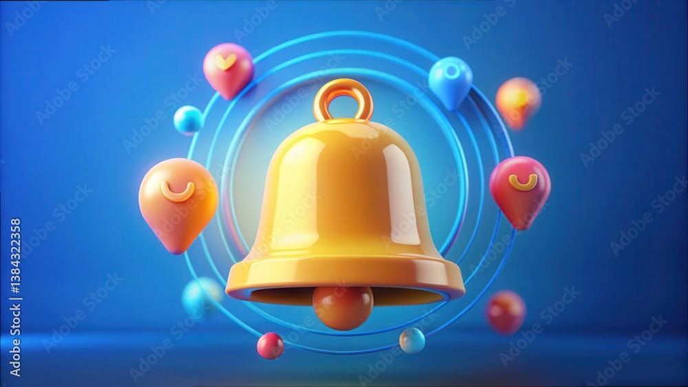 Aufkleber bright notification bell surrounded by colorful floating messages