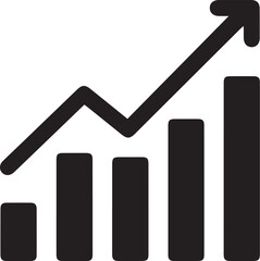 a bar chart  and  an arrow  going up icon