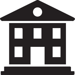 A black and white icon of a building 