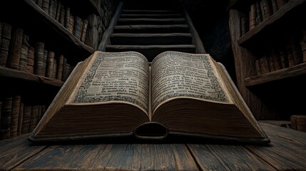 Obraz premium A giant open book transforming into a magical staircase leading to knowledge and discovery